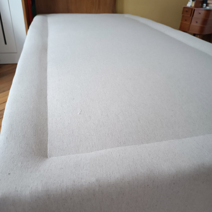 Sprung box spring in Bisonne ticking