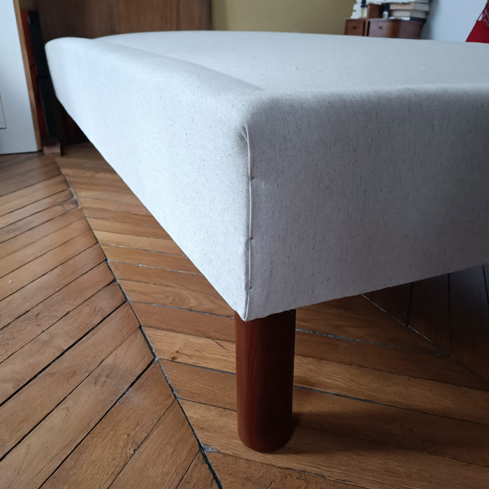 Antique-bed box spring in Bisonne ticking