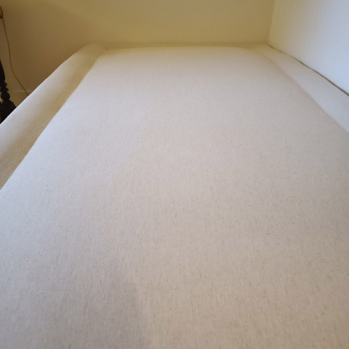 Sprung box spring in Bisonne ticking upholstered bed base